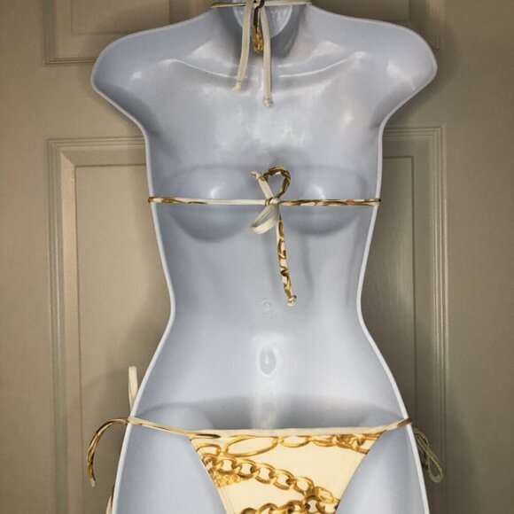 Rio de Sol Cream Gold Chain Brazilian Bikini XS - Picture 4 of 7